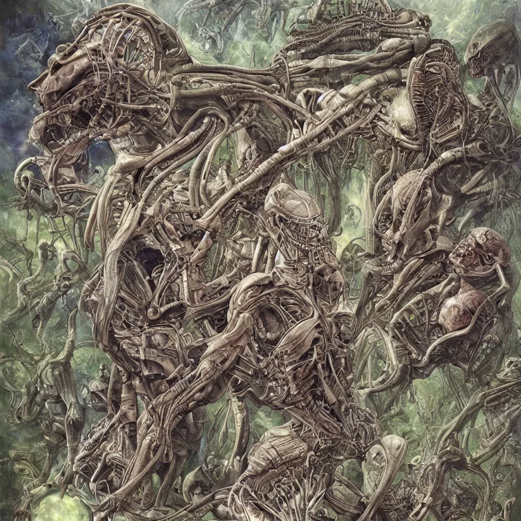 Image similar to anatomical and detailed depiction of alien biology by james gurney