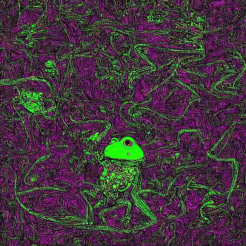 Image similar to toad head, breakcore, technical, abstract, circuit board, computers, venetian snares, vectors, gloom, dimensions, tears, high contrast, glitches, frogs, amphibians, geometry, data, datamosh, motherboard, minimal, code, cybernetic, album cover, dark, eerie, cyber