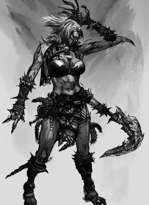 Image similar to Full body portrait of female gnoll mage wielding mystic powers. In style of Yoji Shinkawa and Hyung-tae Kim, trending on ArtStation, dark fantasy, great composition, concept art, highly detailed, dynamic pose.