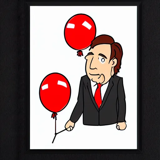 Image similar to saul goodman throwing dart at red ballon, cartoon drawing