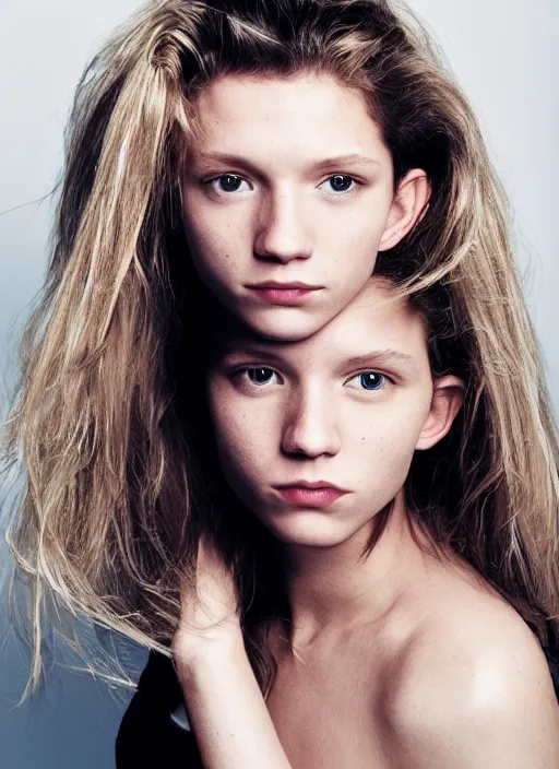 Image similar to portrait of beautiful female tom holland by mario testino, headshot, detailed, award winning, sony a 7 r