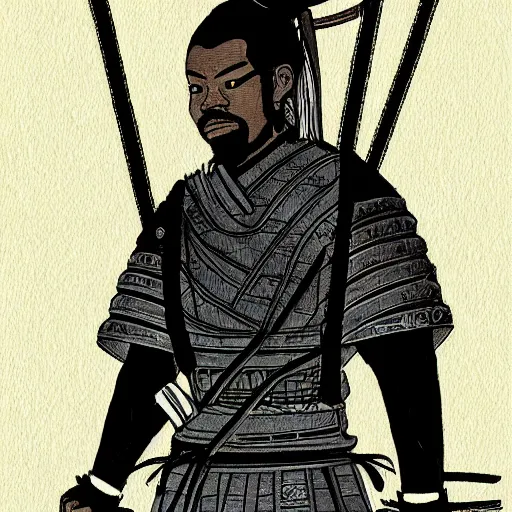 Prompt: an artwork of a black samurai