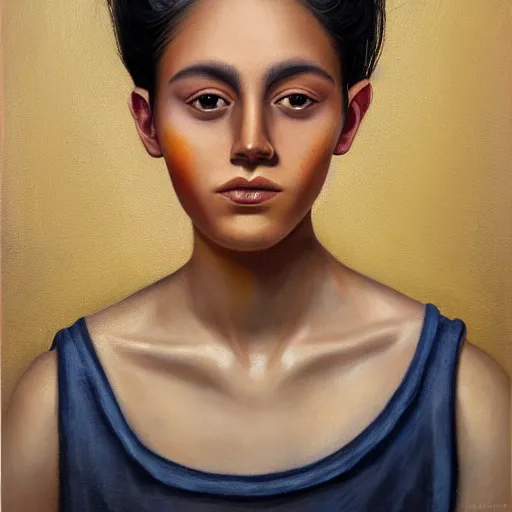 Prompt: A portrait of a thin trendy and gorgeous non-binary person, saturated skin tone, Mexican, oil painting, majestic, detailed, high resolution