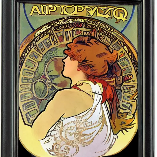 Image similar to airship pilot, painted by alphonse mucha