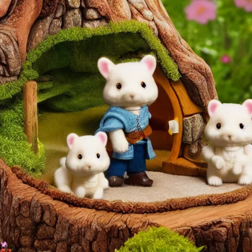 Image similar to lord of the rings calico critters in the shire