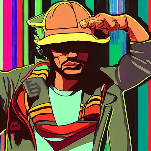 Image similar to gta san andreas illustration style of jamiroquai