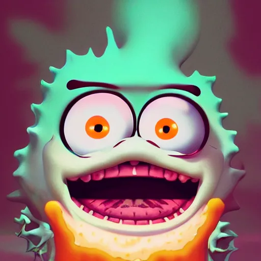 Image similar to ominous mrs puff staring into your soul with realistic, slimy, scary, ambient lighting, rendered in blender, horror, gloomy, dark, terrifying, terror, frightful, super detailed octane render,