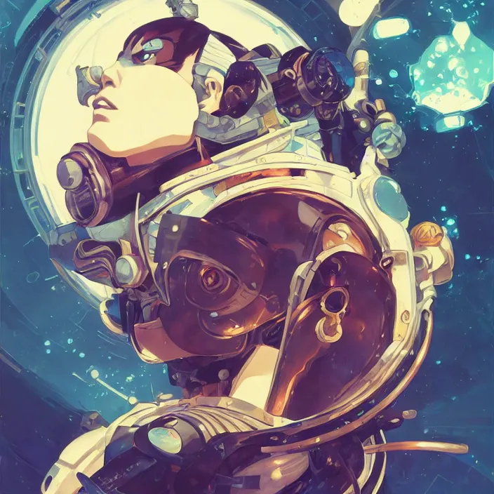 Prompt: anime portrait space pirate captain, futuristic science fiction, mucha, hard shadows and strong rim light, art by jc leyendecker and atey ghailan and sachin teng