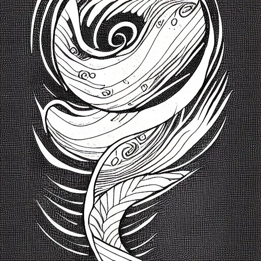 Prompt: tattoo sketch of a ocean, on a canva, blackwork, ornamental, line art, vector,