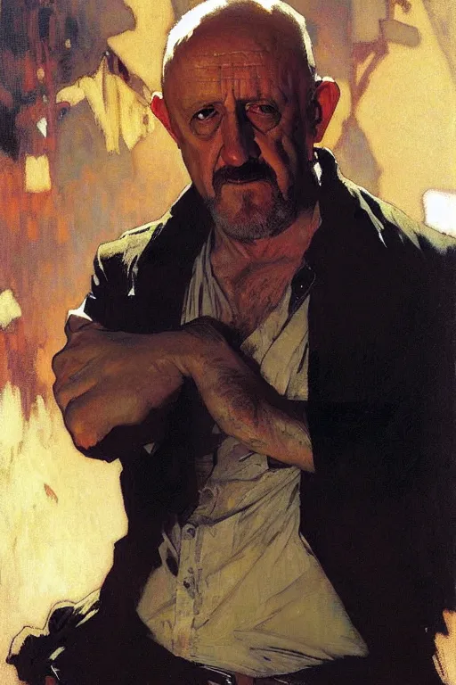 Image similar to mike ehrmantraut, painting by'phil hale '!!! gaston bussiere, craig mullins, greg rutkowski, alphonse mucha