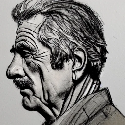 Image similar to a realistic yet scraggly portrait sketch of the side profile of a stern and sophisticated sam elliott, trending on artstation, intricate details, in the style of frank auerbach, in the style of sergio aragones, in the style of martin ansin, in the style of david aja, in the style of mattias adolfsson