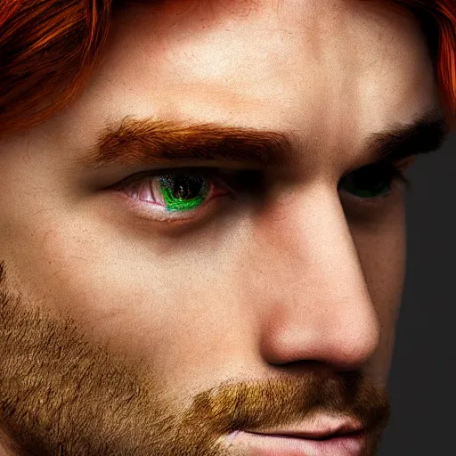 Image similar to professional digital art of a man with natural reddish hair and green eyes, popular, high quality, highly detailed, hd, 4 k