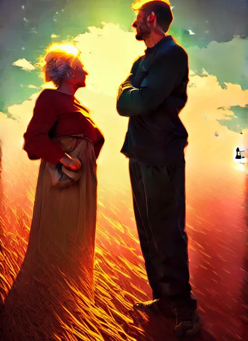 Image similar to contre - jour old couple highly detailed, high quality, digital painting, alena aenami, lilia alvarado, shinji aramaki, karol bak, alphonse mucha, tom bagshaw