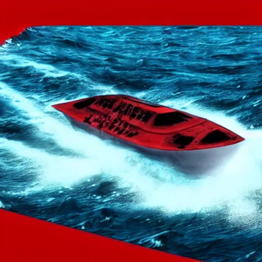 Prompt: anti - christ rising from a red ocean. ominous. vivid color detailed photograph from a 2 0 2 0 s blockbuster vfx horror movie. a capsized boat.