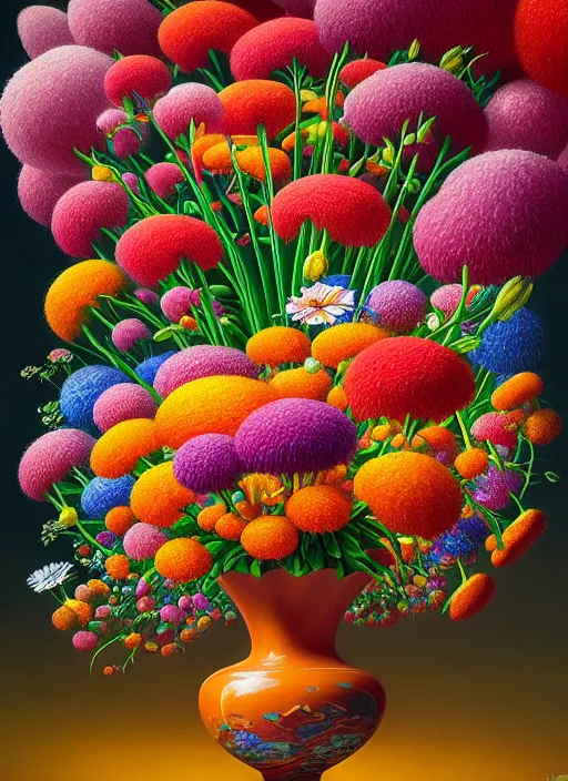 Image similar to hyper detailed 3d render like a Oil painting - a vivid flower bouquet, long petals, huge blossoms, by Jacek Yerka, Mariusz Lewandowski, Houdini algorithmic generative render, Abstract brush strokes, Masterpiece, Edward Hopper and James Gilleard, Zdzislaw Beksinski, Mark Ryden, Wolfgang Lettl, hints of Yayoi Kasuma, octane render, 8k