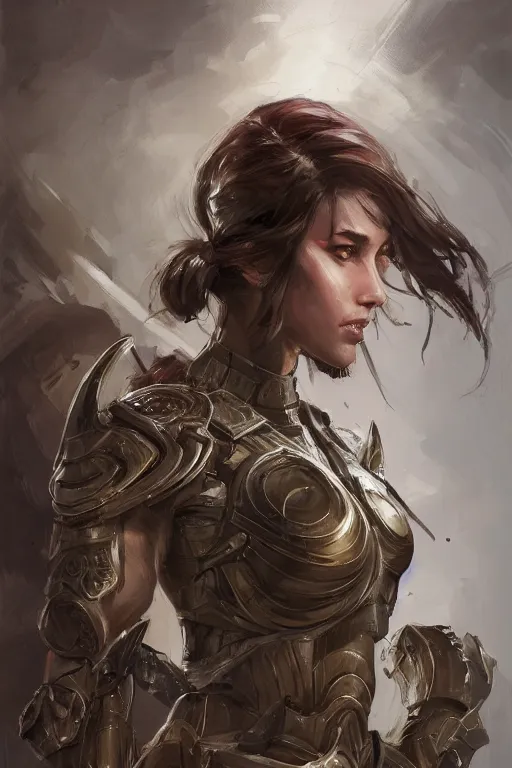 Prompt: a portrait of an attractive young woman, clothed in battle armor, olive skin, long dark hair, beautiful bone structure, symmetrical facial features, intricate, elegant, highly detailed, digital painting, trending on Artstation, concept art, smooth, sharp focus, illustration, from Metal Gear by Ruan Jia and Mandy Jurgens and Artgerm and william-adolphe bouguerea, highly detailed, trending on artstation, award winning