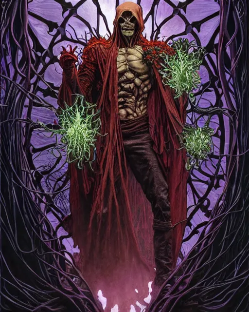 Image similar to the platonic ideal of flowers and roots of cletus kasady ultimate carnage thanos dementor doctor doom chtulu nazgul, detailed, intricate, hyperrealism, intense, scary, decay, dmt, art by brock hofer and artgerm and greg rutkowski and alphonse mucha