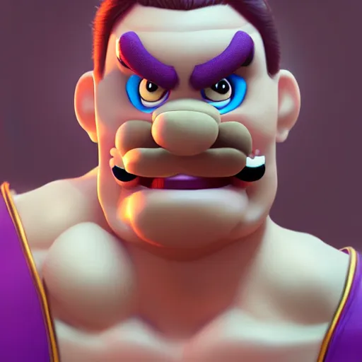 Prompt: pro wrestler waluigi , made by Stanley Artgerm Lau, WLOP, Rossdraws, ArtStation, CGSociety, concept art, cgsociety, octane render, trending on artstation, artstationHD, artstationHQ, unreal engine, 4k, 8k,