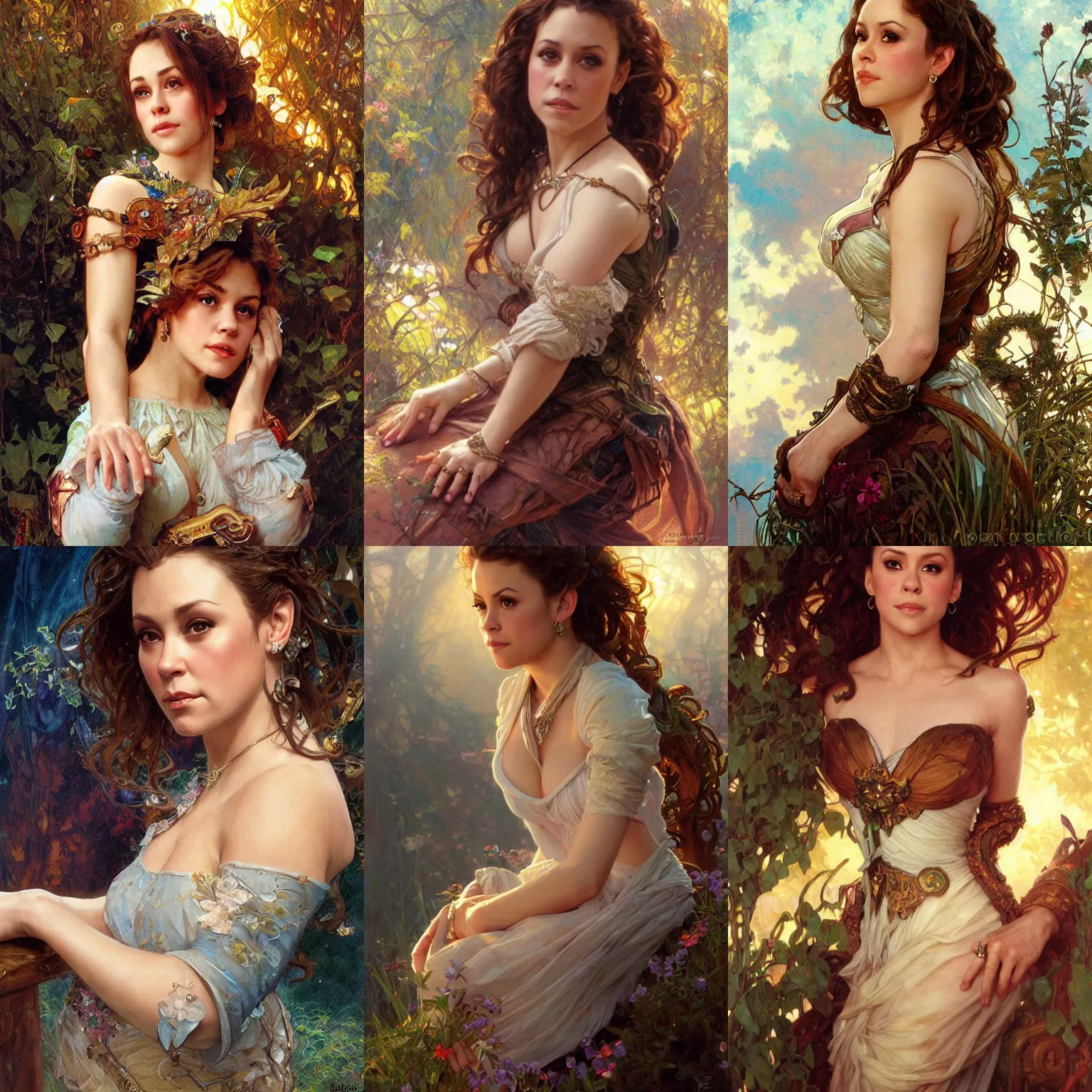 Prompt: young alyssa milano portrait, fantasy, elegant, intricate, by stanley artgerm lau, greg rutkowski, thomas kindkade, alphonse mucha, loish, norman rockwell