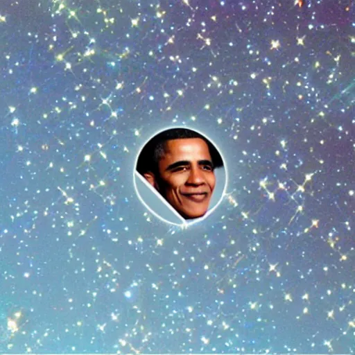 Image similar to a prism with Barack Obama’s face on it floating through space, image from the Hubble Space Telescope