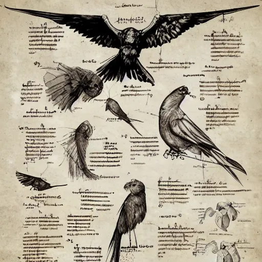 Prompt: anatomy of a bird, da vinci notes, ultradetailed, artstation