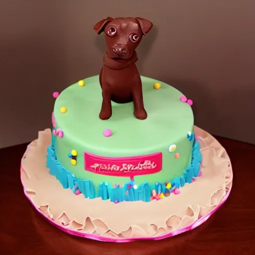 Prompt: chocolate cake dog, pitbull terrier cake, sprinkles