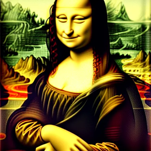 Prompt: mona lisa facepalming at her laptop. painted by leonardo davinci