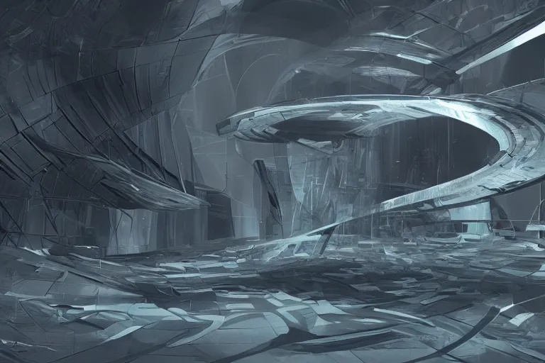 Image similar to futuristic environment with an abstract sculpture, concept art