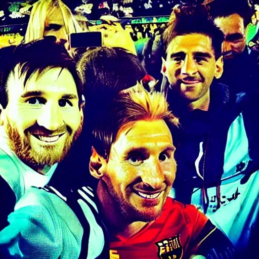 Prompt: just took a photo with a Lionel Messi, viral photo, instagram photo, the camera flash is bright in his face,