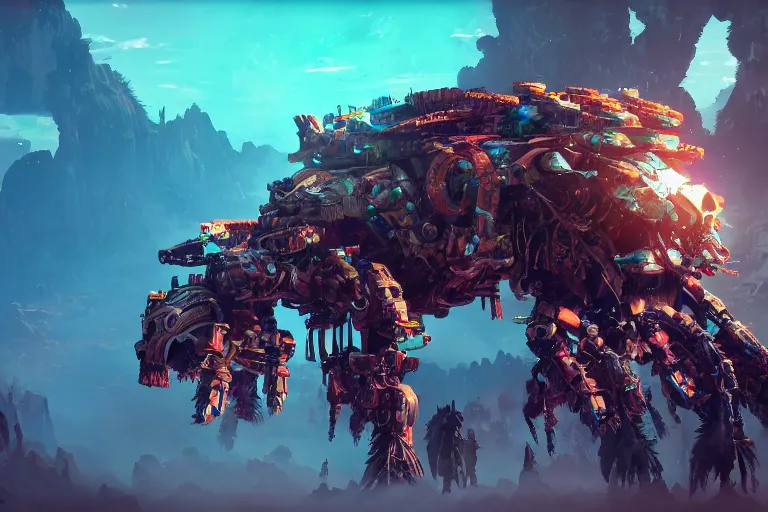 Image similar to bristleback machine mecanical creature robot of horizon forbidden west horizon zero dawn bioluminiscence global illumination ray tracing hdr fanart arstation by ian pesty and alena aenami artworks in 4 k