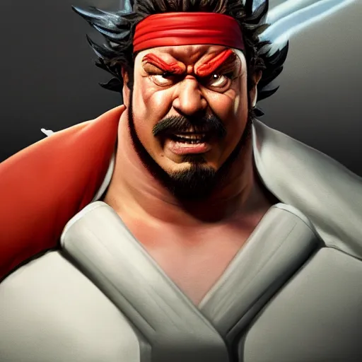Prompt: danny mcbride as e. honda street fighter, yelling, ultra realistic, concept art, intricate details, highly detailed, photorealistic, octane render, 8 k, unreal engine, art by frank frazetta, simon bisley, brom