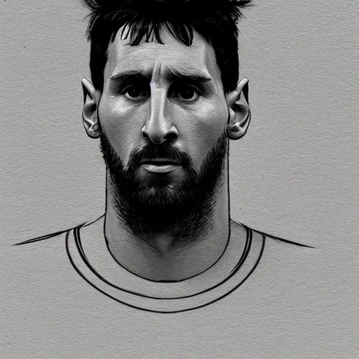 Prompt: a well designed portrait of Messi wearing prisoner mask, detailed, realistic, sketch style, Artstation,Greg Rutkowski, 8K resolution.