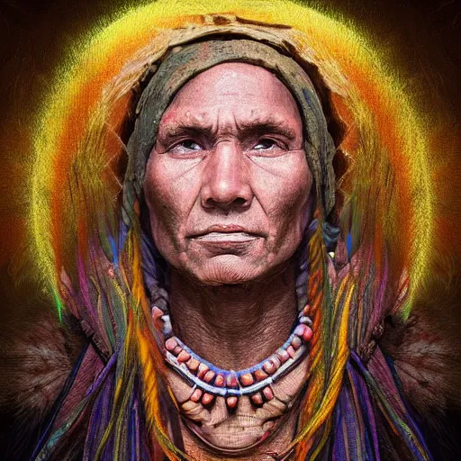 Image similar to a shaman portriat, digital art, amazing lighting