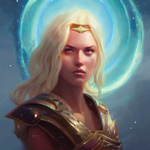 Image similar to star goddess, d & d, fantasy, portrait, highly detailed, digital painting, trending on artstation, concept art, sharp focus, illustration, art by artgerm and greg rutkowski and magali villeneuve