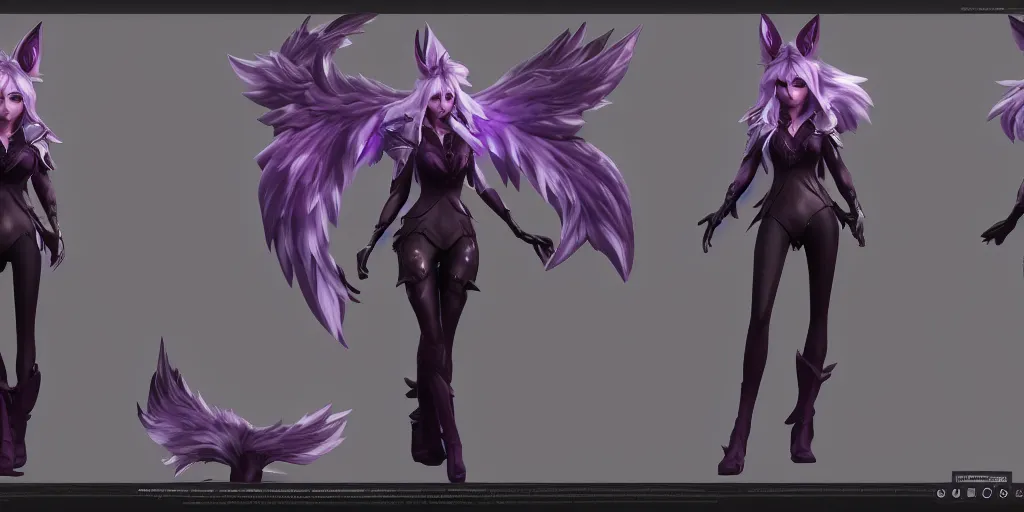 Prompt: character sheet of elderwood ahri ( league of legends ). hyperreal 3 d octane render 8 k