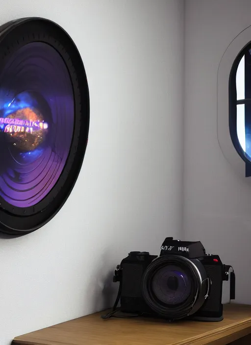 Prompt: photorealism of monitor on the wall of a room of a spacecraft, advertising rock concert, rock festival concert announcement high resolution, hyper realistic sci fi realistic, octane render, hyper realistic, ambient lighting, blade runner film style, canon eos ef 5 0 mm.