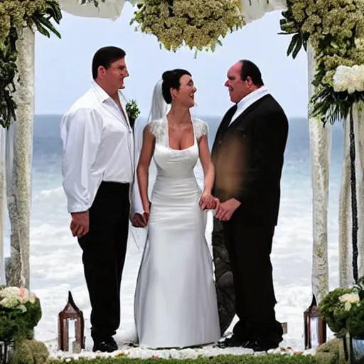 Image similar to Tony, Montana, and Tony soprano getting married