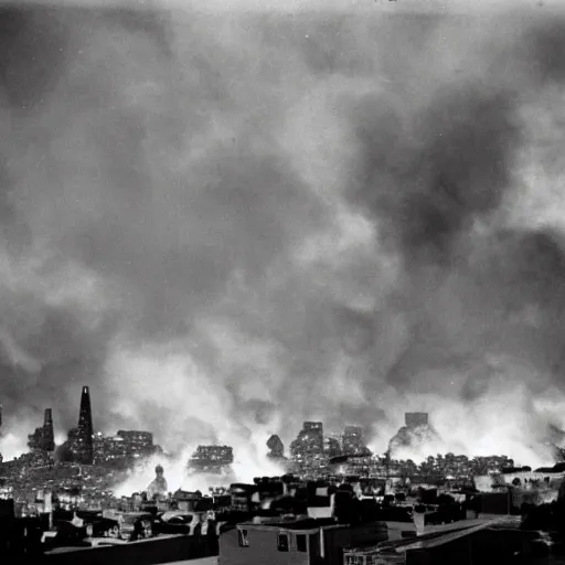 Prompt: san francisco on fire, 1 9 5 6 photo