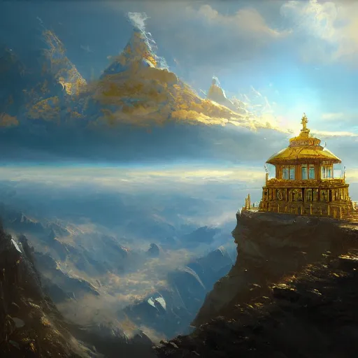 Image similar to Golden palace above the clouds, dreamy landscape, Darek Zabrocki, Karlkka, trending on Artstation, 8K