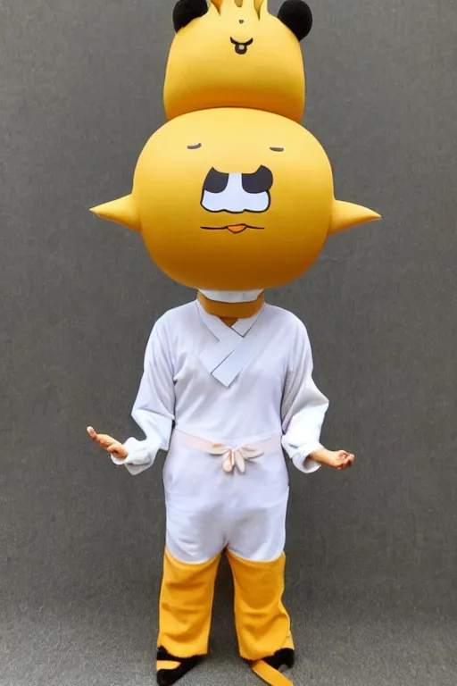 Prompt: 35mm of a very cute, simple minimal, adorable and creative Japanese mascot character costume, full body and head view, very magical and dreamy, designed by Gucci and Wes Anderson, kawaii, magical details