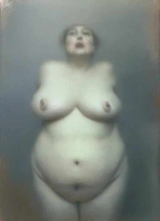 Prompt: out of focus photorealistic portrait of a woman's pale fat belly by sarah moon, very blurry, translucent white skin, foggy, closeup