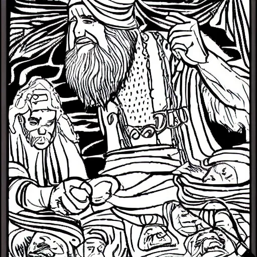 Image similar to coloring book page of Moses from the Bible as seen in Disney Pixar's Up (2009)