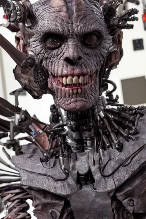 Image similar to animatronic Willem Dafoe by Stan Winston studios, behind the scenes photo, detailed, 4k