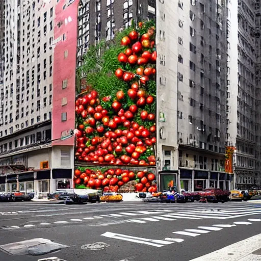 Image similar to 2 0 w 3 4 th st., new york, ny 1 0 0 0 1, united states destroyed by falling tomatoes photo realistic