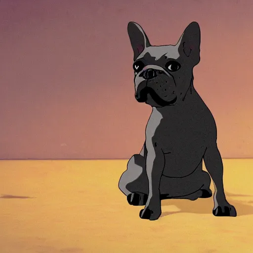 Prompt: black french bulldog, studio ghibli