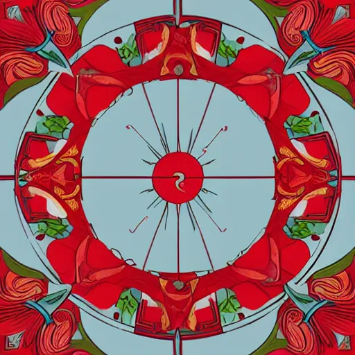 Image similar to symmetrical mural painting from the early 1 9 0 0 s in the style of art nouveau, red curtains, art nouveau design elements, art nouveau ornament, scrolls, flowers, flower petals, rose, opera house architectural elements, mucha, masonic symbols, masonic lodge, joseph maria olbrich, simple, iconic, masonic art, masterpiece, trending on artstation