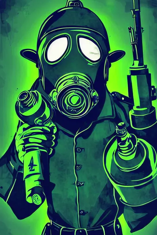Prompt: cops member departement using gas mask, with blue and green blouse, high member use army hats. digital art, concept art, pop art, bioshock art style, accurate, detailed, gta chinatown art style, dynamic, face features, body features, ultra realistic, smooth, sharp focus, art by richard hamilton and mimmo rottela