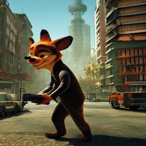 Image similar to max payne 4 set in zootopia