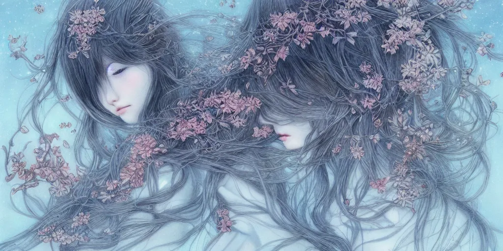 Prompt: breathtaking delicate detailed concept art winter creatures blend, by miho hirano, bizarre compositions, exquisite detail, pastel colors, 8 k