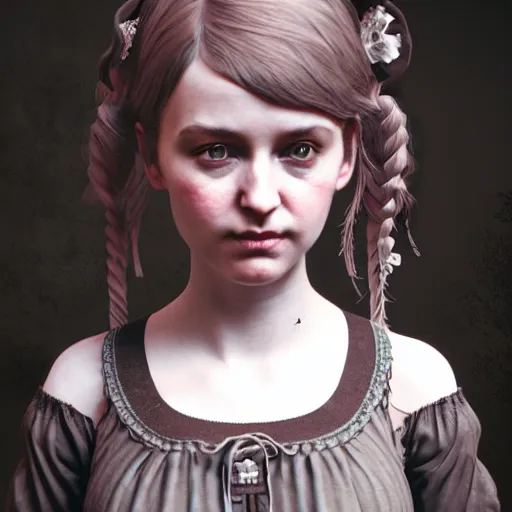 Prompt: cute victorian girl, ultra realistic, concept art, intricate details, dark vibe, highly detailed, photorealistic, octane render, 8 k, unreal engine,